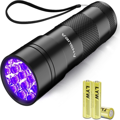 Vansky 12 LED UV Blacklight Flashlight, Pets Ultra Violet Urine and Stain Detector Fluorescent Whitening Agents Detector, Find Dry Stains on Carpets, Rugs, Floor (3 x AAA Batteries Included)