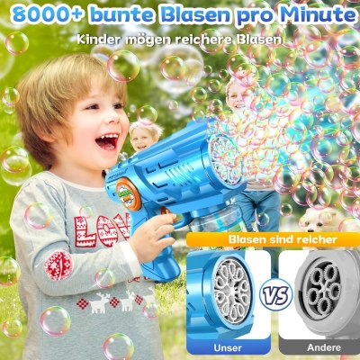 Bubble Gun Bubble Machine Children‘s Soap Bubbles Machine: LED Light Soap Bubbles Electric with 100 ml Tank Blue Automatic Bubble Maker for Kids Shooter Party Toy (Blue)